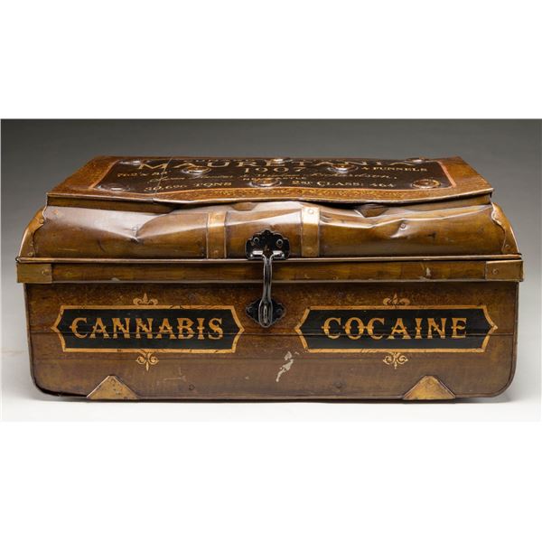 METAL TRUNK LABELED "CANNABIS COCAINE".