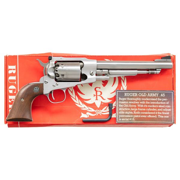 ELMER KEITH'S STAINLESS RUGER OLD ARMY REVOLVER.