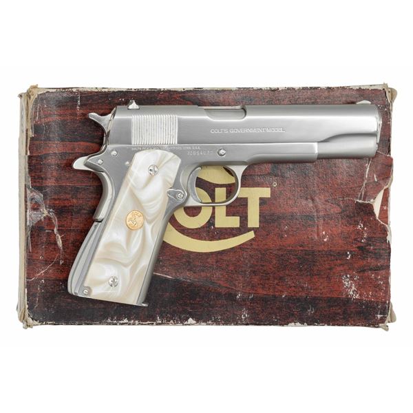 NICKEL, COLT MARK IV SERIES 70 SEMI AUTO PISTOL
