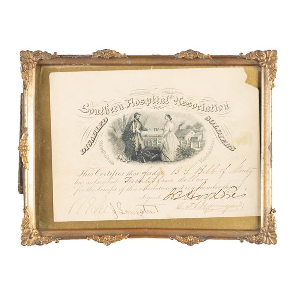RARE ILLUSTRATED CERTIFICATE SIGNED BY CONFEDERATE