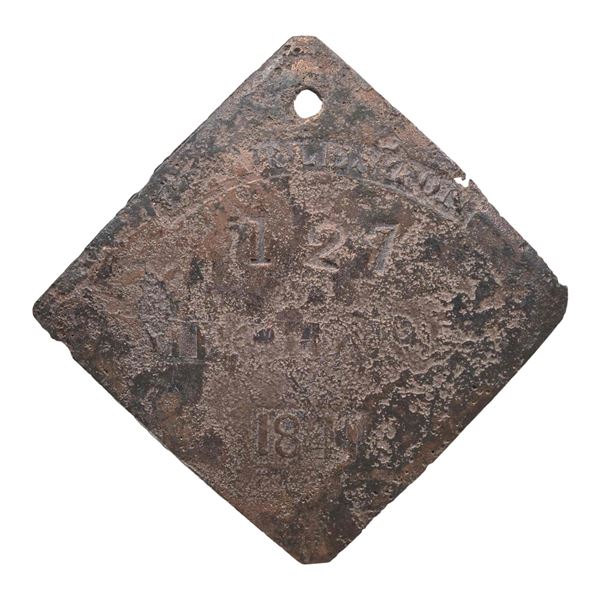 SLAVE HIRE TAG, CHARLESTON, MECHANIC, 1841.