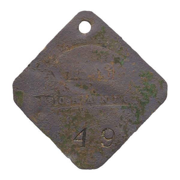 SLAVE HIRE TAG, CHARLESTON,MECHANIC, 1843.