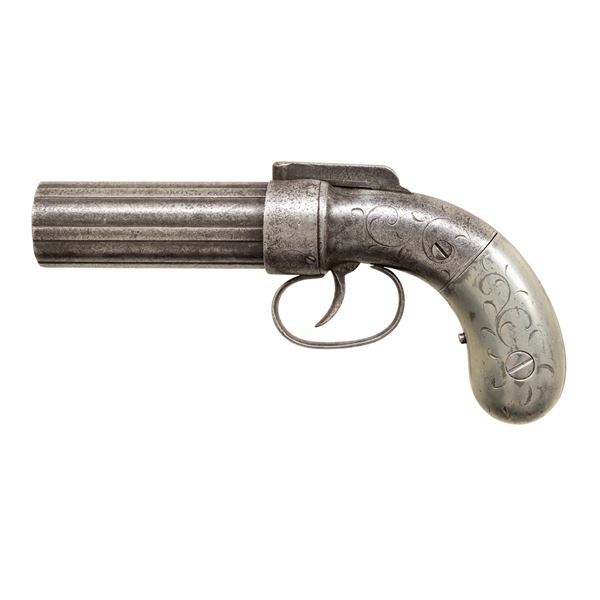 ALLEN & THURBER SILVER GRIPPED PEPPERBOX PISTOL.