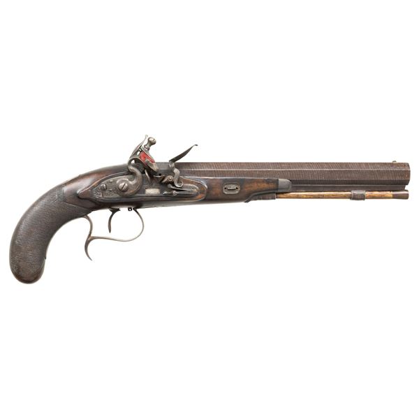 RARE CONSTABLE FLINTLOCK DUELING OR TARGET PISTOL.