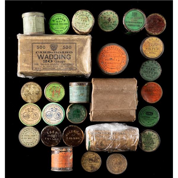 LARGE GROUP OF VINTAGE PERCUSSION CAP TINS.