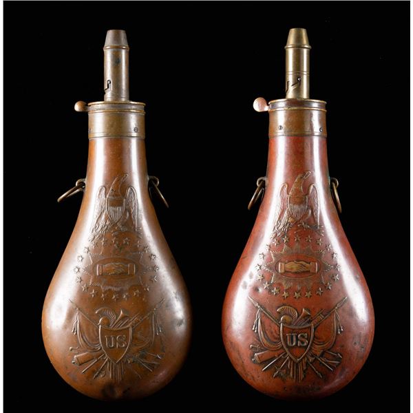 TWO FINE "PEACE" RIFLE FLASKS.