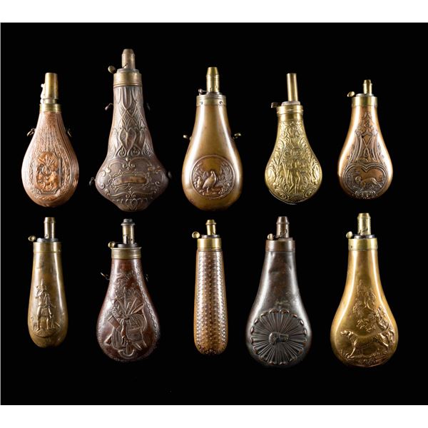 GROUP OF 10 FINELY EMBOSSED 19th CENTURY POWDER