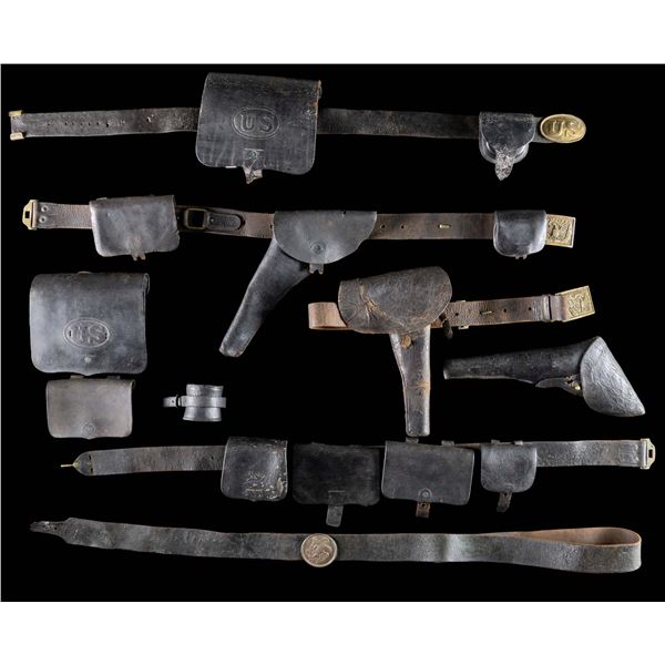 LOT OF CIVIL WAR ERA HOLSTERS, BELTS & POUCHES.