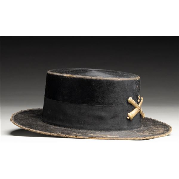 MID 19TH CENTURY MEN'S HAT ADAPTED FOR MILITARY
