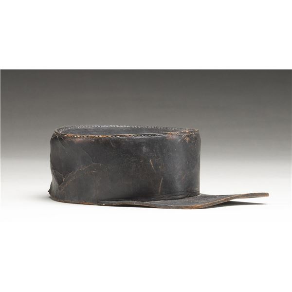LEATHER NAVAL STYLE HAT OF THE MID 19TH CENTURY.