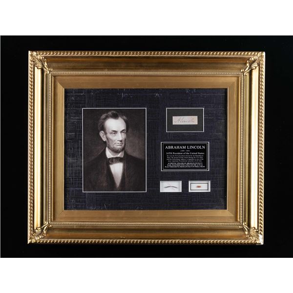 FRAMED HAIR FROM ABRAHAM LINCOLN & A FRAGMENT FROM