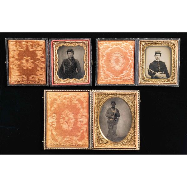 THREE GOOD CIVIL WAR ARMED UNION TINTYPES.