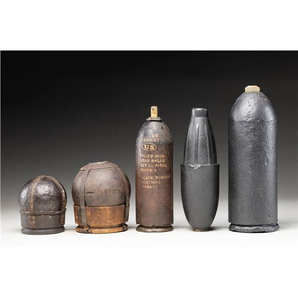 GROUP OF 5 CIVIL WAR CANNON PROJECTILES.