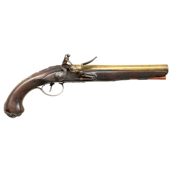 GOOD SILVER MOUNTED BRASS BARREL FLINTLOCK HOLSTER