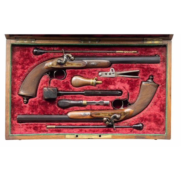 PAIR OF BELGIAN PROOF PERCUSSION TARGET PISTOLS