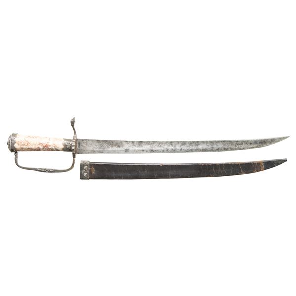 18TH CENTURY AGATE GRIPED HUNTING SWORD WITH