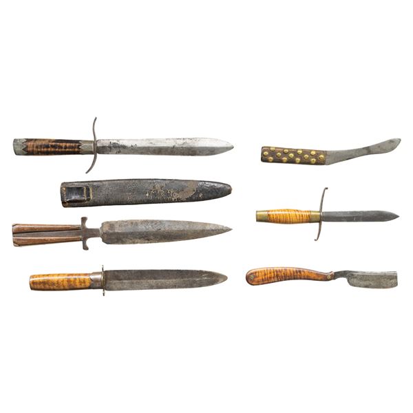 GROUP OF SIX AMERICAN FRONTIER KNIVES.