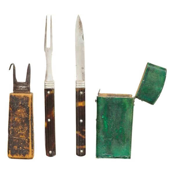 FINE 18th CENTURY SILVER CASED FOLDING CUTLERY &