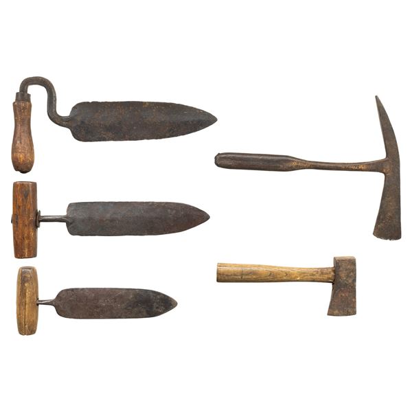GROUP OF FIVE FORGED BLADED TOOLS.