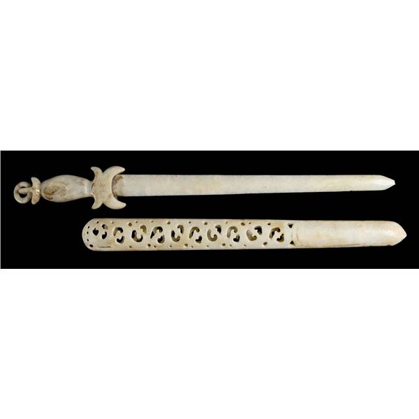 CHINESE WHITE JADE SWORD & SCABBARD.