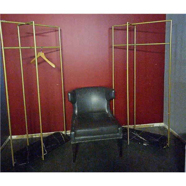 Black Leather Chair and 2 Gold Garment Racks