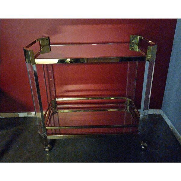 Brass and Glass Bar Cart with Casters