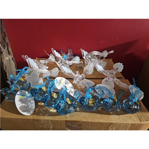 Glass Bird Ornaments Set, Clear and Blue