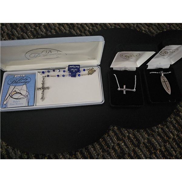 Religious Jewelry Set with Rosary and Crosses