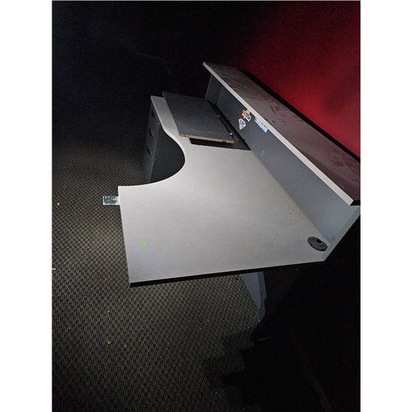 Gray Office Desk with Hutch and Drawer