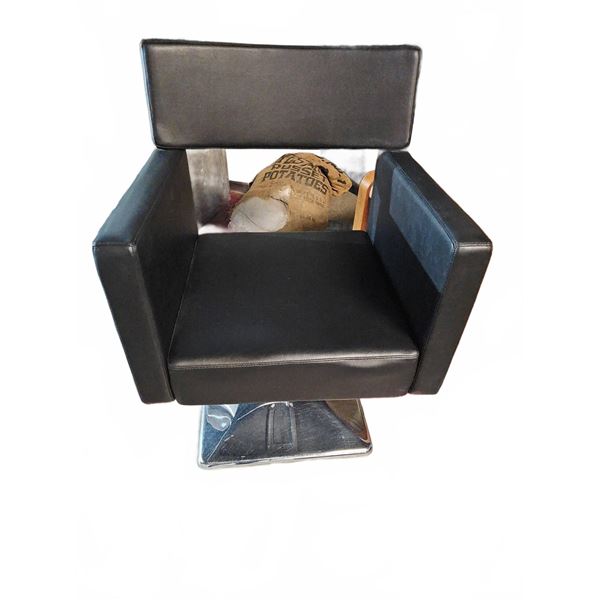 Black Salon Chair and Wooden Side Table