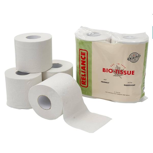 Reliance Products Bio Tissue Toilet Paper, White, 4 Pack (263014)