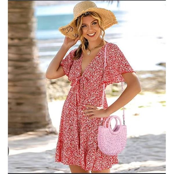 YouNuo Pink Straw Beach Bag for Women