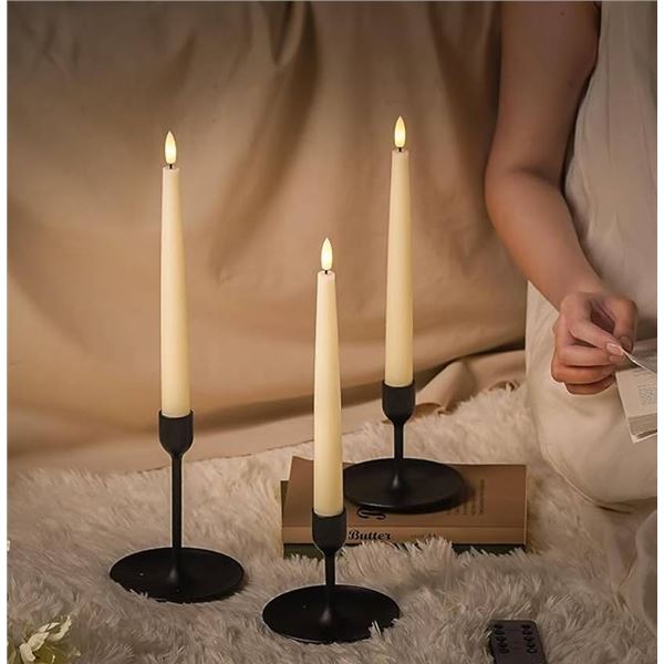 Stmarry Ivory Flameless Taper Candles with Remote and Timer, 9.65 Inch Real Wax LED Candlesticks, Ba