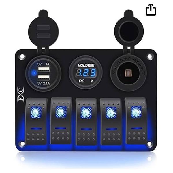 Jiaying Marine 12VÂ  Marine Boat Rocker Switch Aluminum Panel 5 Gang