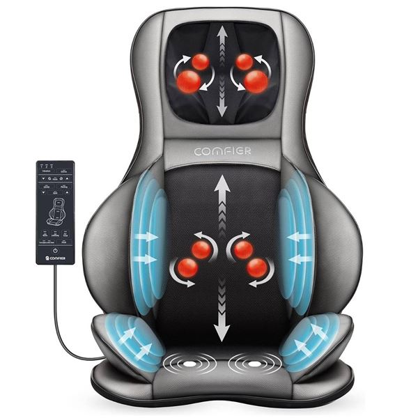 COMFIER Shiatsu Back Neck Massager with Heat, 2D ro 3D Kneading Massage Chair Pad, Adjustable Neck M