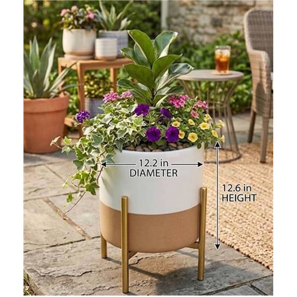 Rivet Mid-Century Ceramic Planter with Iron Stand