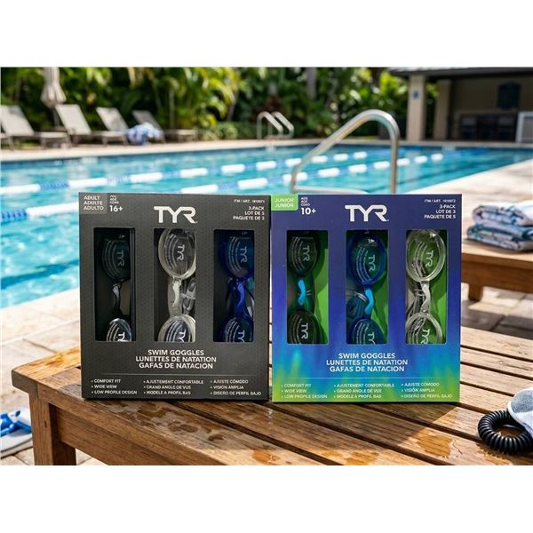 Lot of 2 - TYR Swim Goggles Multi-Pack for Junior and Adult