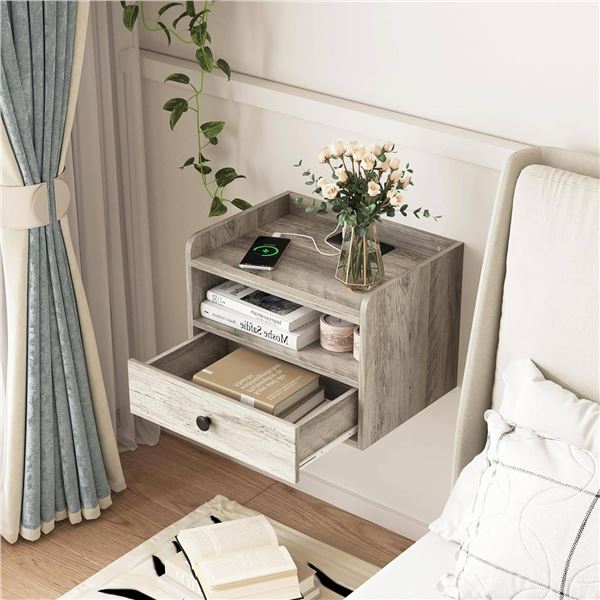 BonVache Floating Nightstand, Grey
