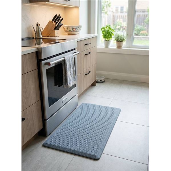 Textured Blue Cushioned Floor Mat. Lot of 2