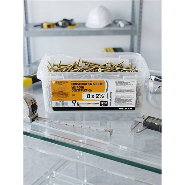 Hillman Zinc Construction Screws 8 x 2.5", 1200 Pieces