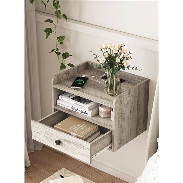 BonVache Floating Nightstand, Grey