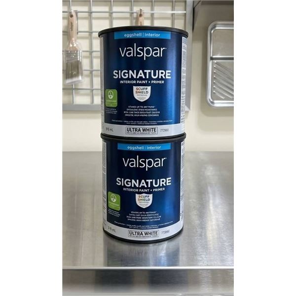 Lot of 2 - Valspar Signature Interior Paint + Primer, Ultra White, 916ml
