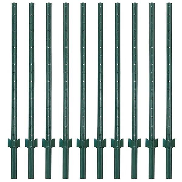 6 Green Steel Fence Posts, 4ft and 5ft