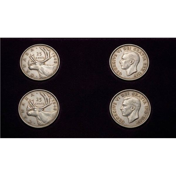 1943 Canada Silver 25 Cent Coins, Lot of 4