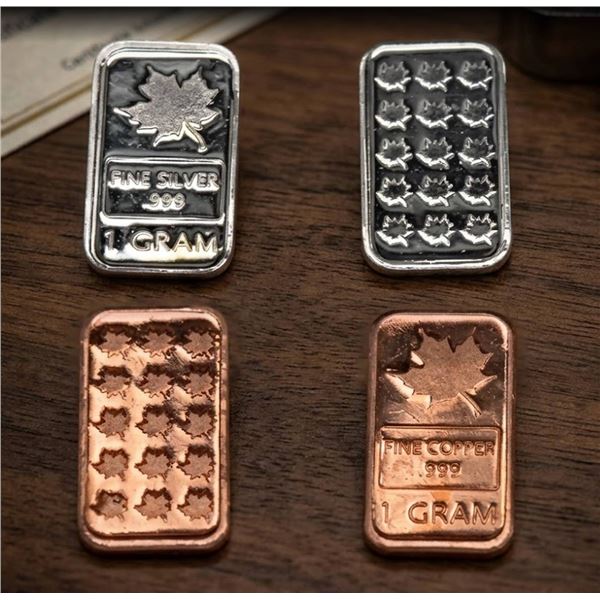 1g .999 Fine Silver and Copper Bars Set of 4