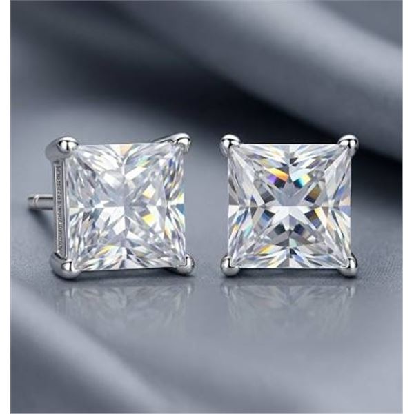 Sterling Silver Princess Cut 2.0 Carat TW Stud Earrings