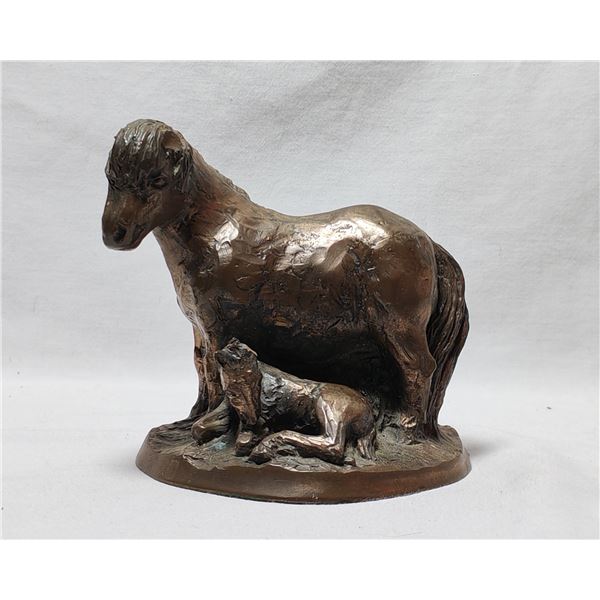 Brass Mule with Calf Statue
