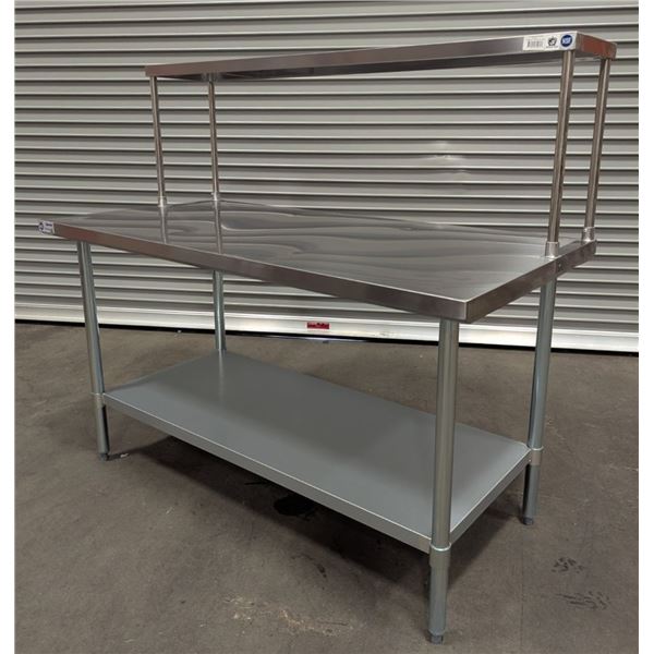 60" x 30" Stainless Steel Work Table w/Single Tier Overshelf
