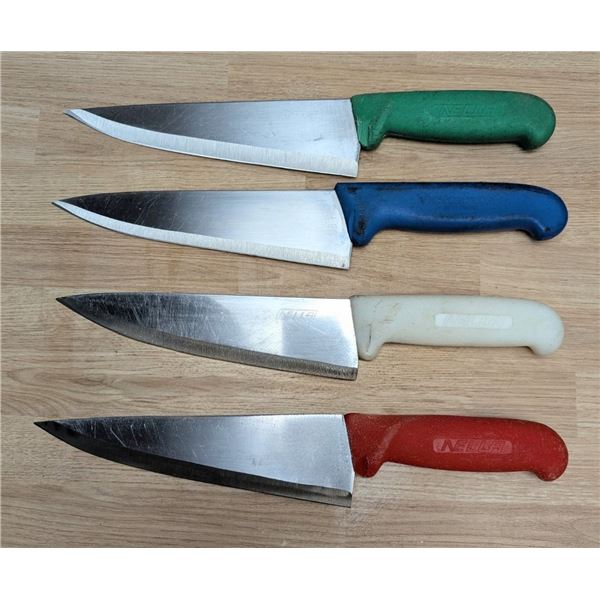 Used, Sharpened Cook Knives, Color Handles - Lot of 4