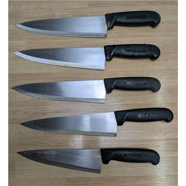 Used, Sharpened Cook Knives, Black Handles - Lot of 5